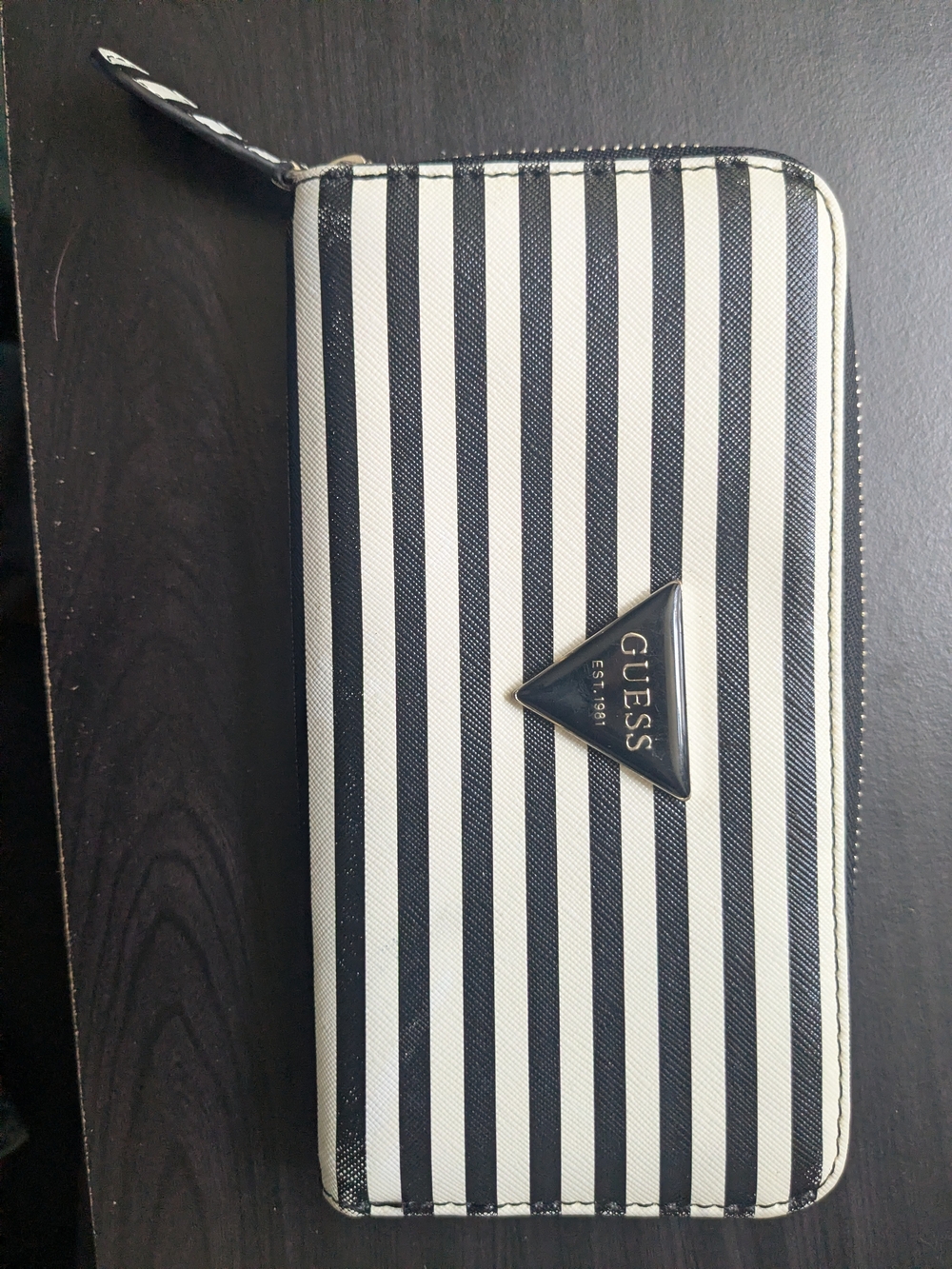 GUESS Black & White Stripe Zip Wallet